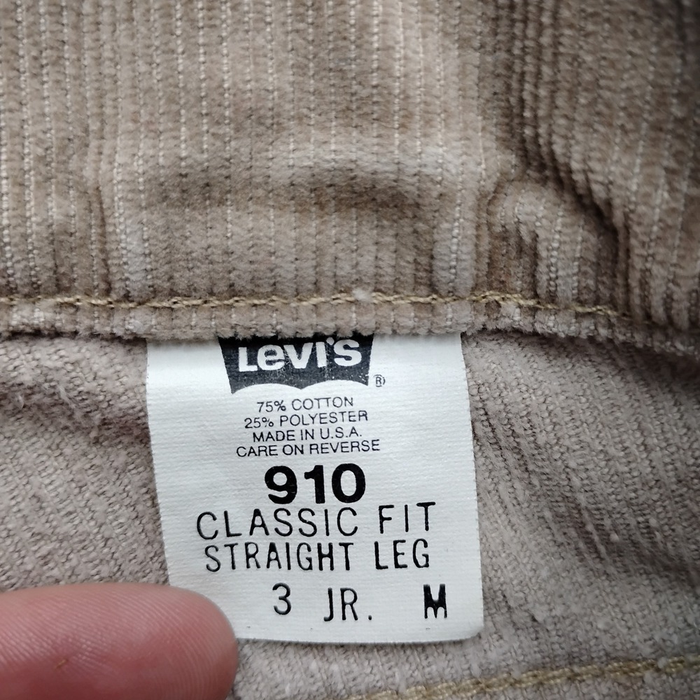 Vintage Levis 910 Tan Corduroy Pants 90s Made in USA Straight Leg Beige 3 JR M - Picture 3 of 11